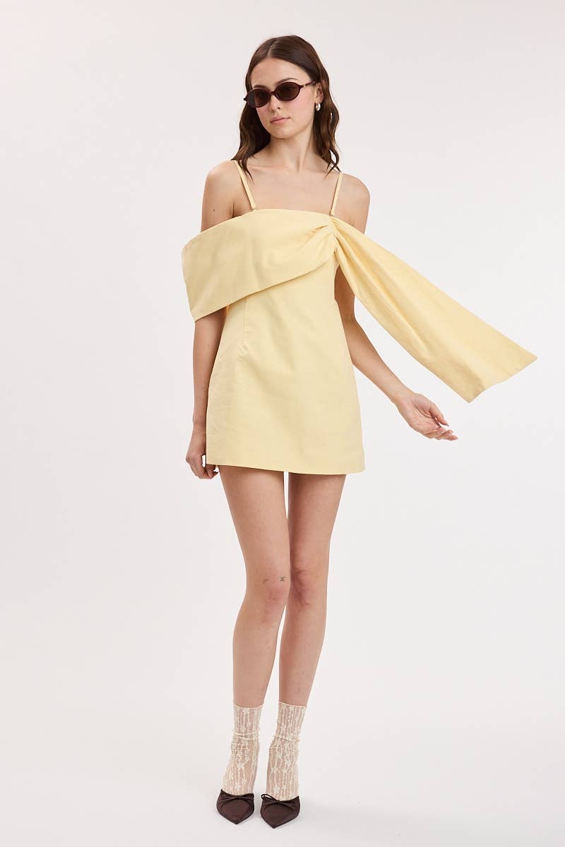 SOFT COLOR ONE-SIDE LOOP & DRAPE MINI DRESS