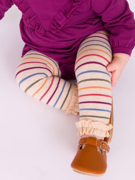 Girls Countryside Rainbow Stripe Patterned Footless Ruffle Tights