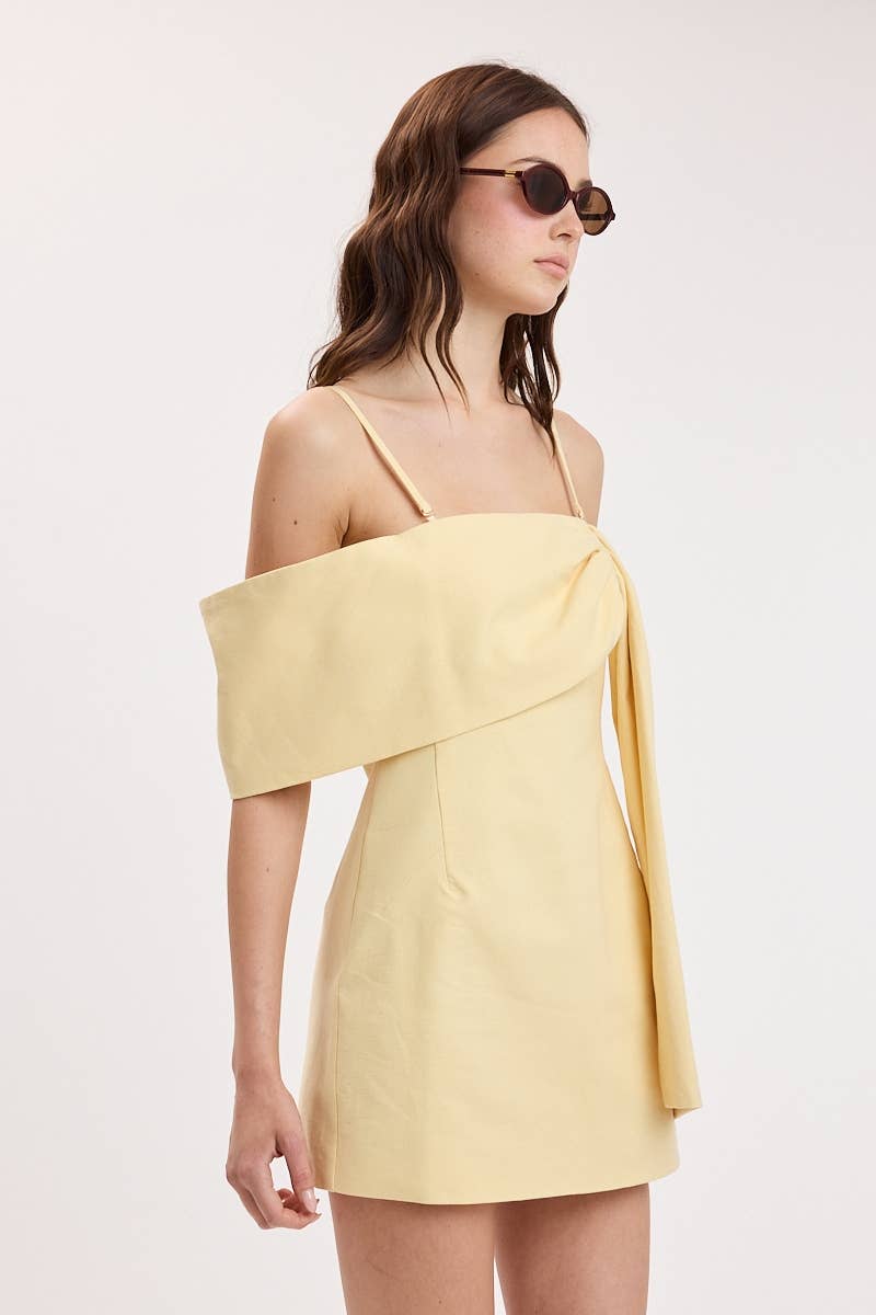 SOFT COLOR ONE-SIDE LOOP & DRAPE MINI DRESS