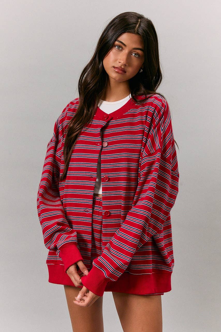 ROUND NECK FRENCH TERRY BUTTON DOWN JACKET