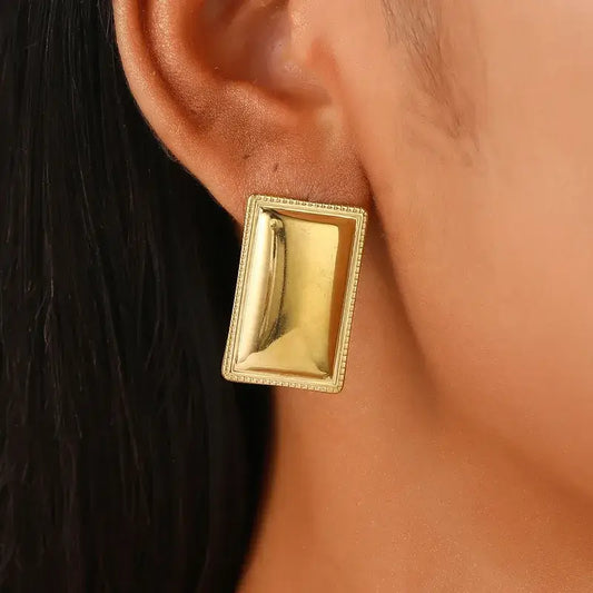 Gold Plated Rectangle Stud Earrings