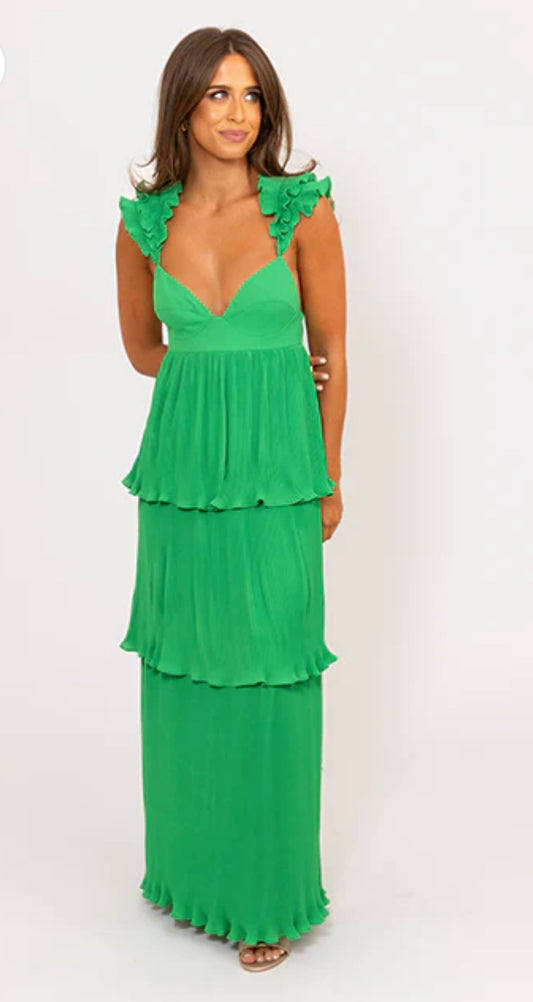 SOLID PLEATED SCOOP BACK MAXI DRESS BY KARLIE - was $169