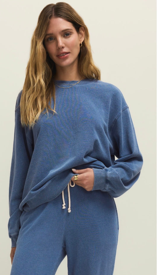 Boyfriend denim sweatshirt Calypso blue indigo - ZSUPPLY