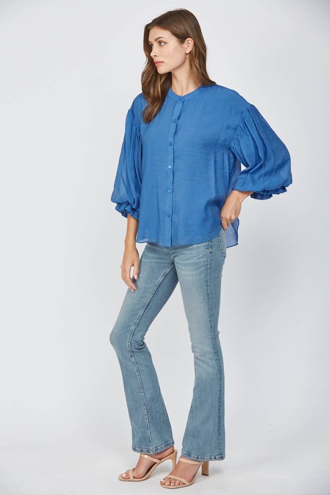 PUFF SLEEVE BUTTON DOWN SHIRT