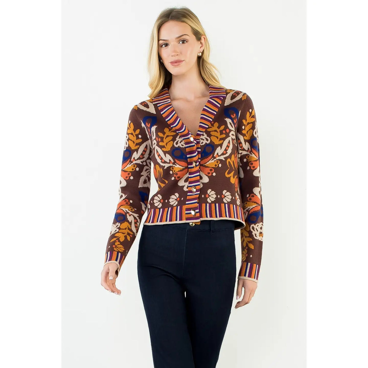 Floral Cardi w/gold buttons
