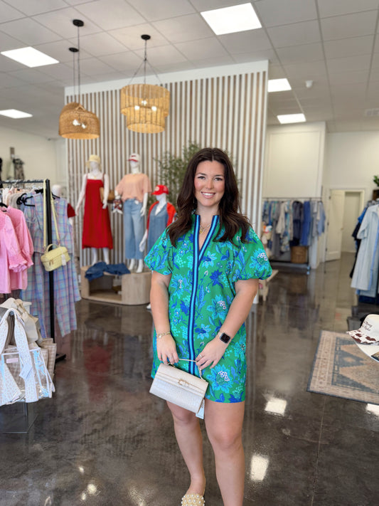 Lillian green floral mini dress