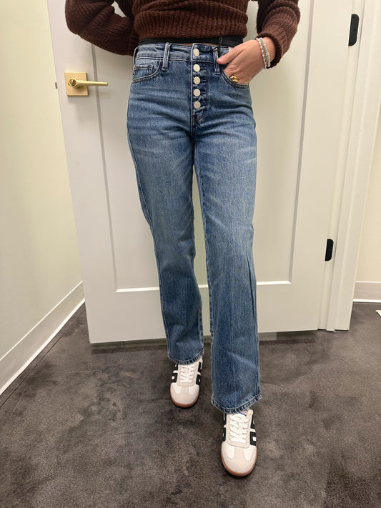 Medium wash JUDY BLUE slim straight button fly jean