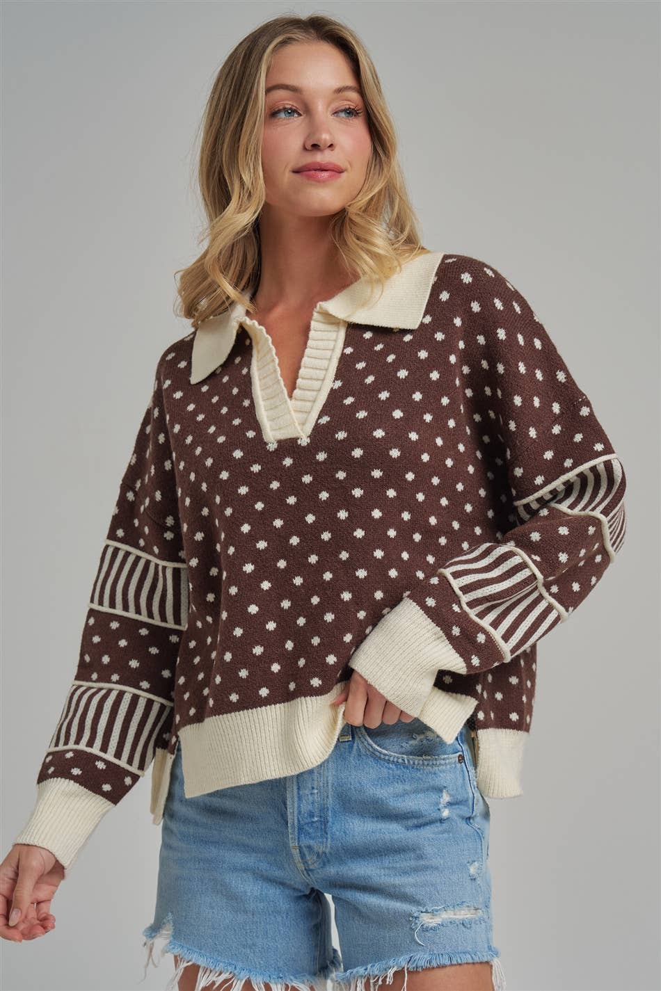 LOOSE FIT POLA DOT FALL SWEATER TOP