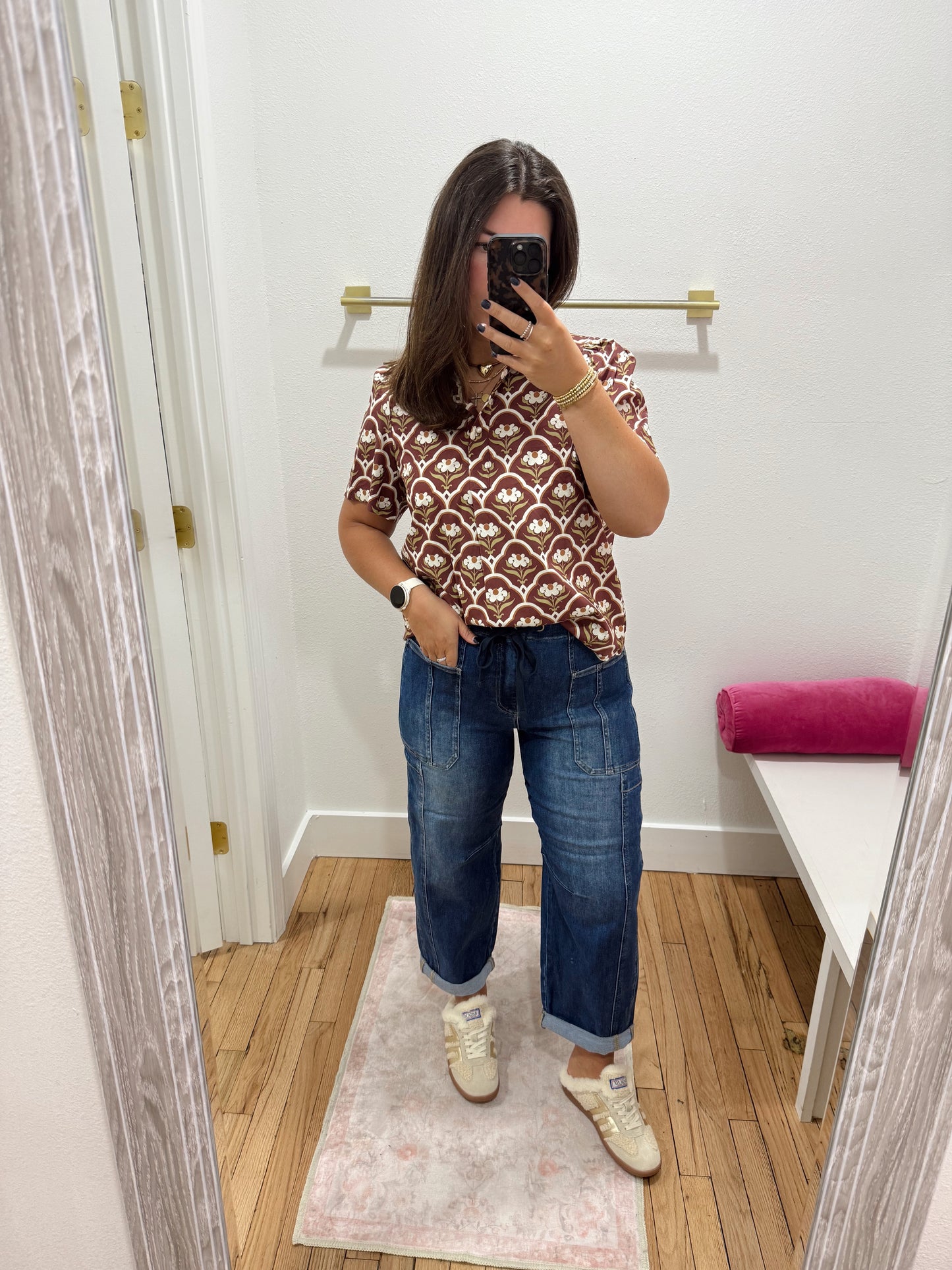 RISEN high rise crop barrel jeans- DARK wash