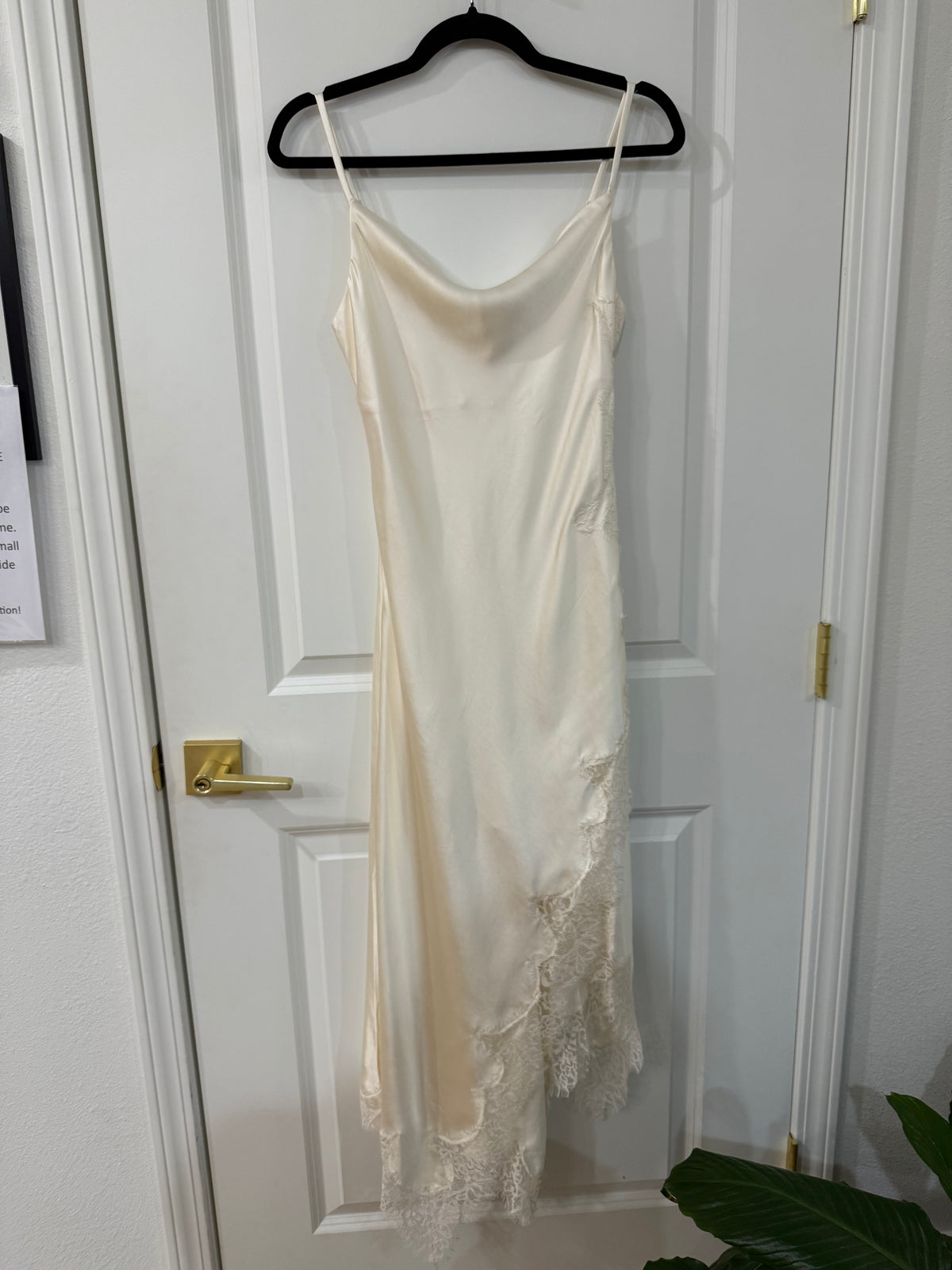 ivory satin dress with lace detail