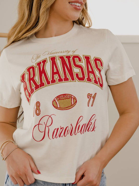 Arkansas Razorbacks Wave Arch Off White Ellie Perfect Tee