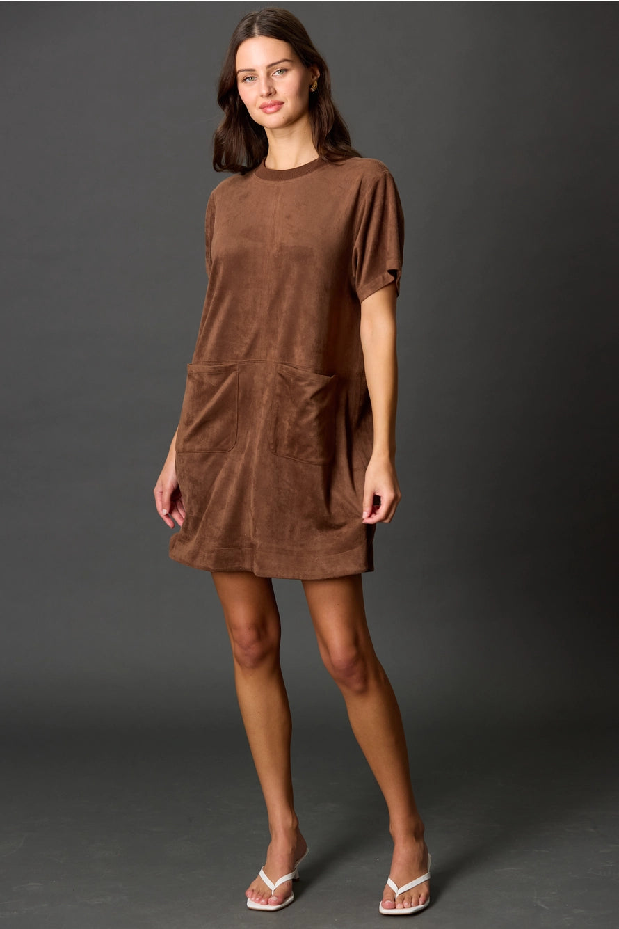 Faux Microsuede Short Sleeve Shift Dress