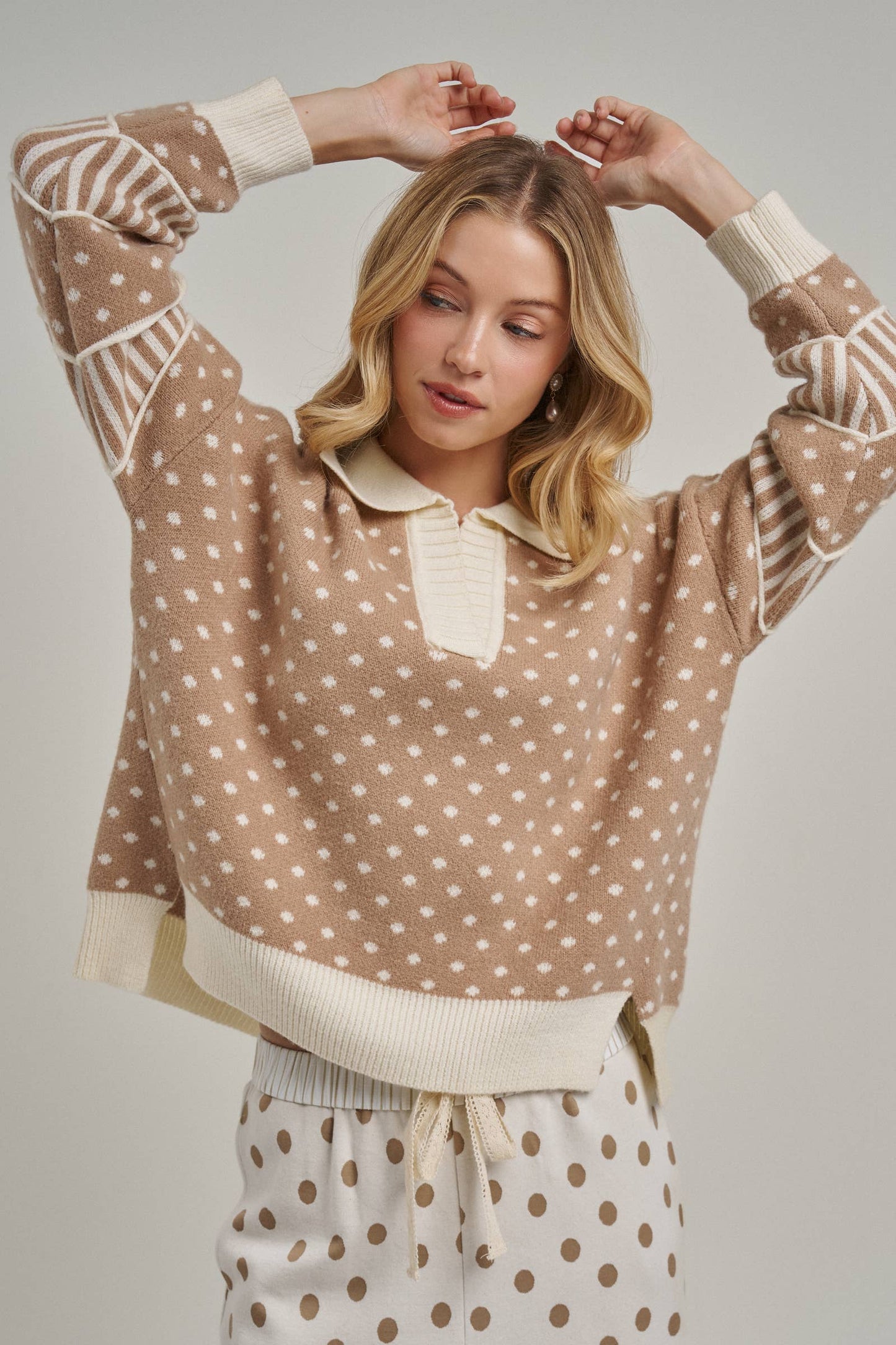 LOOSE FIT POLA DOT FALL SWEATER TOP