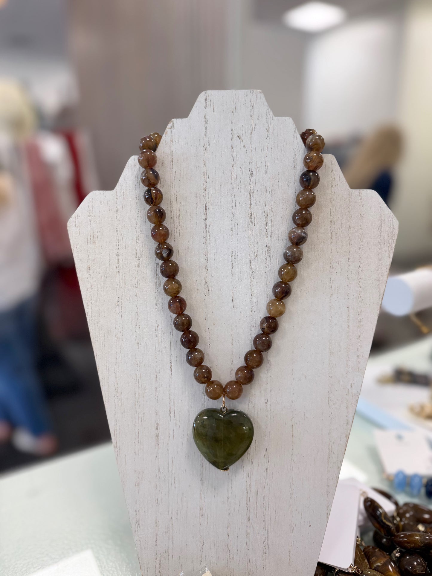 Olive heart bead necklace