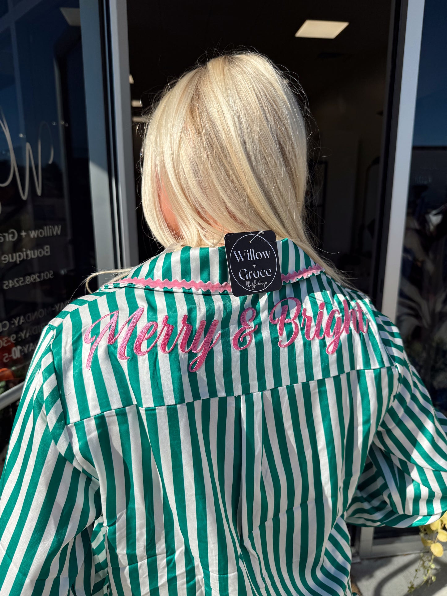 Kelly Green/Pink Stripe Pajama Set