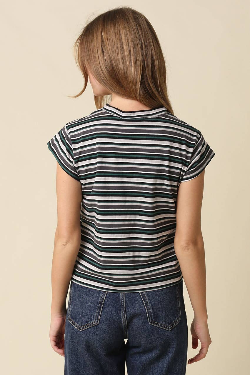 Lizz Stripe Mock Neck Tee (2 colors)