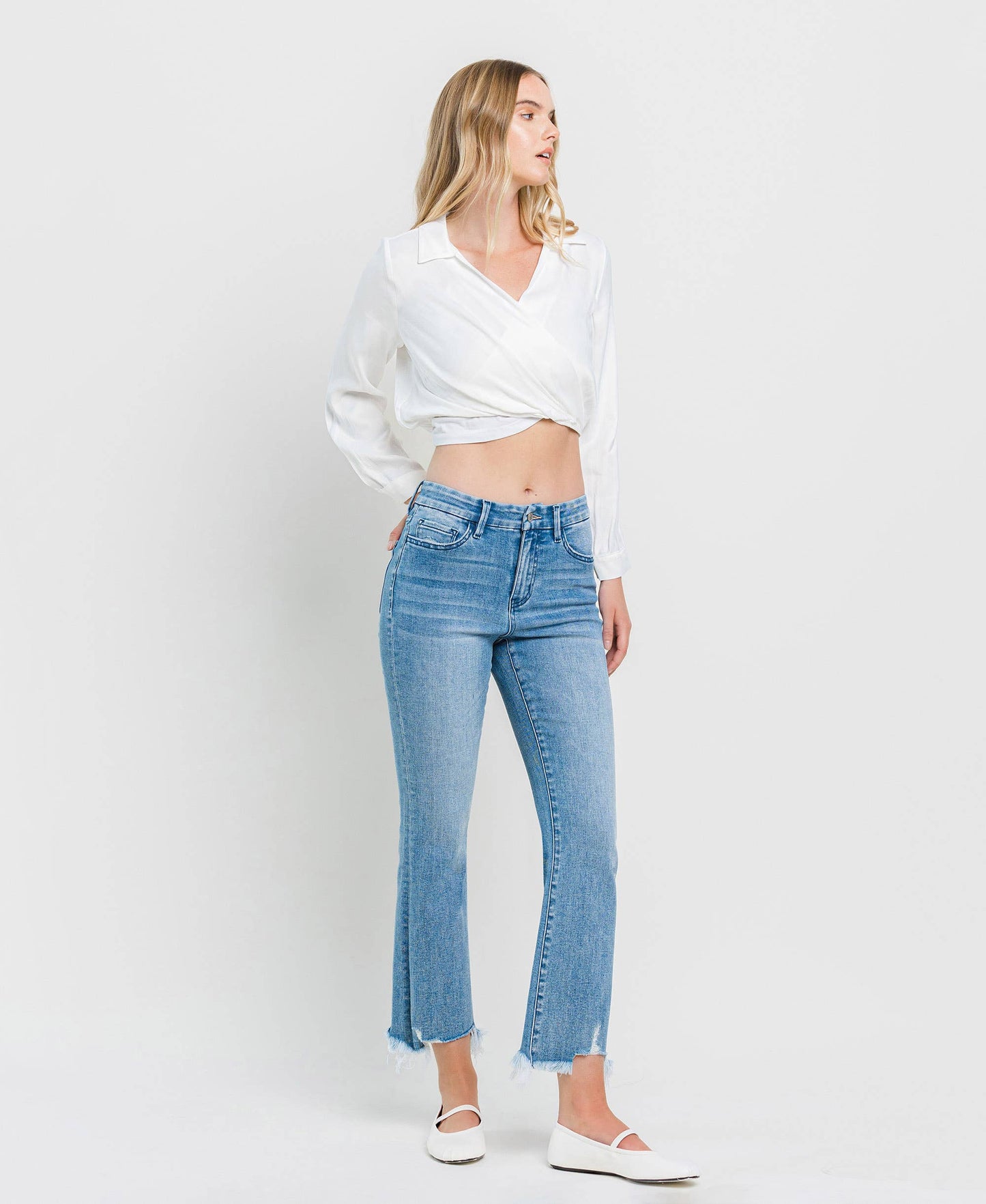 HIGH RISE SEAMLESS WAISTBAND KICK FLARE JEANS