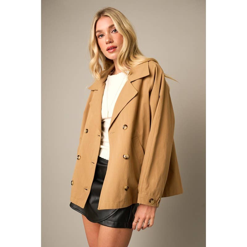 Raglan Long Sleeve Twill Trench Coat