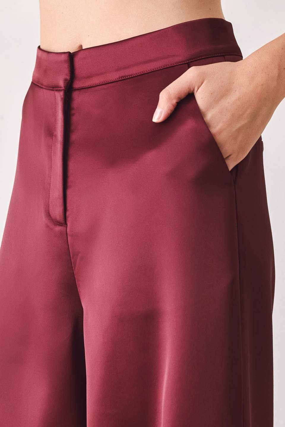 solid woven wide leg pant BURGUNDY