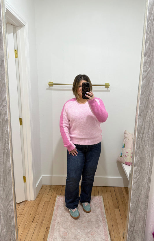 color block knit sweater - PINK