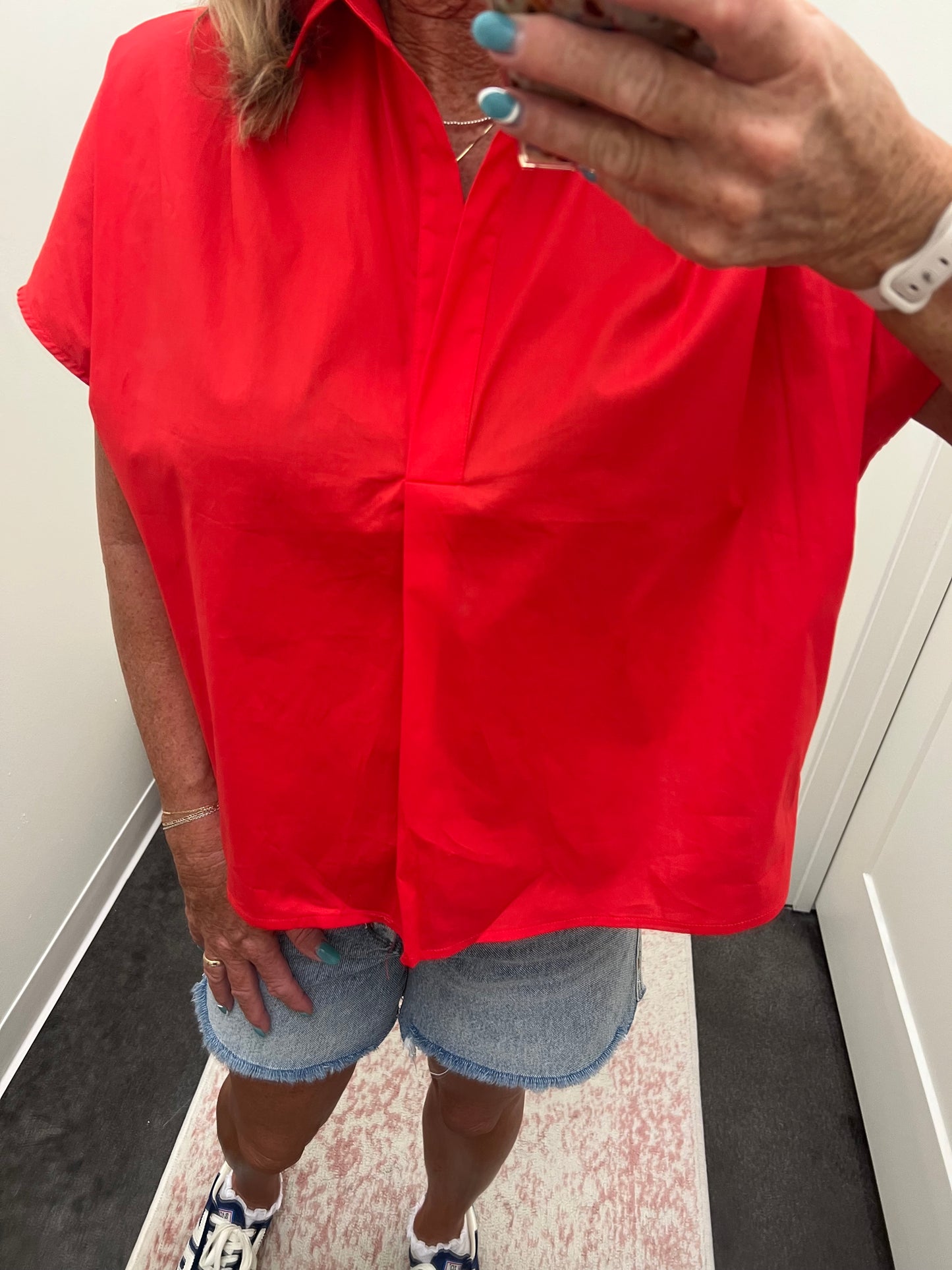 SOLID POPLIN NECK COLLAR TOP red - Karlie