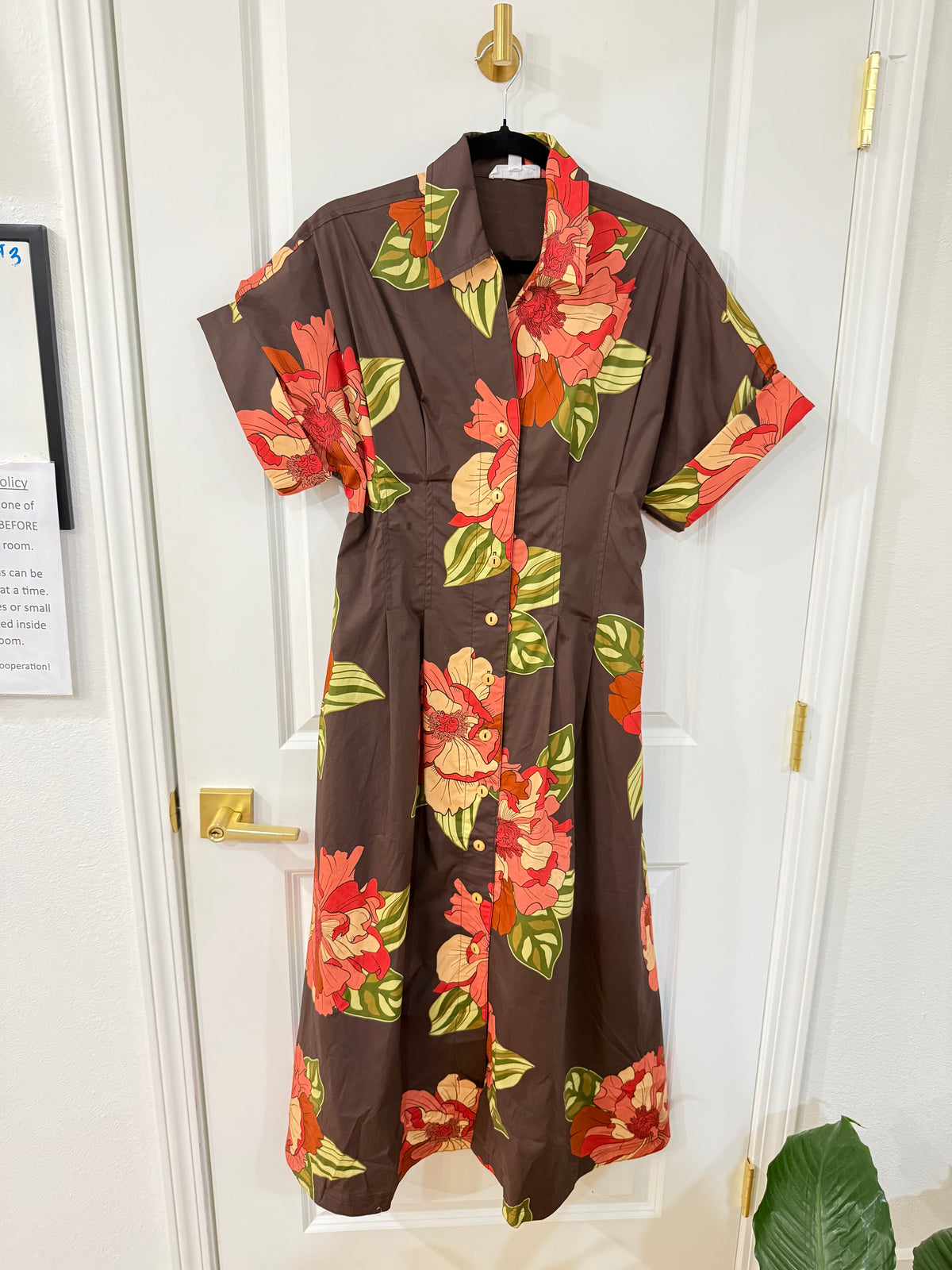 Long flower dress with cuff sleeves