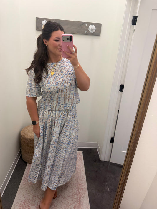 Blue/brown skirt set