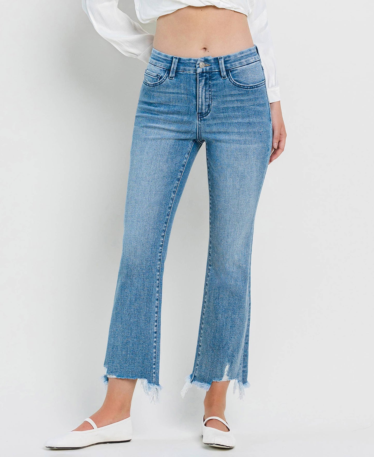 HIGH RISE SEAMLESS WAISTBAND KICK FLARE JEANS