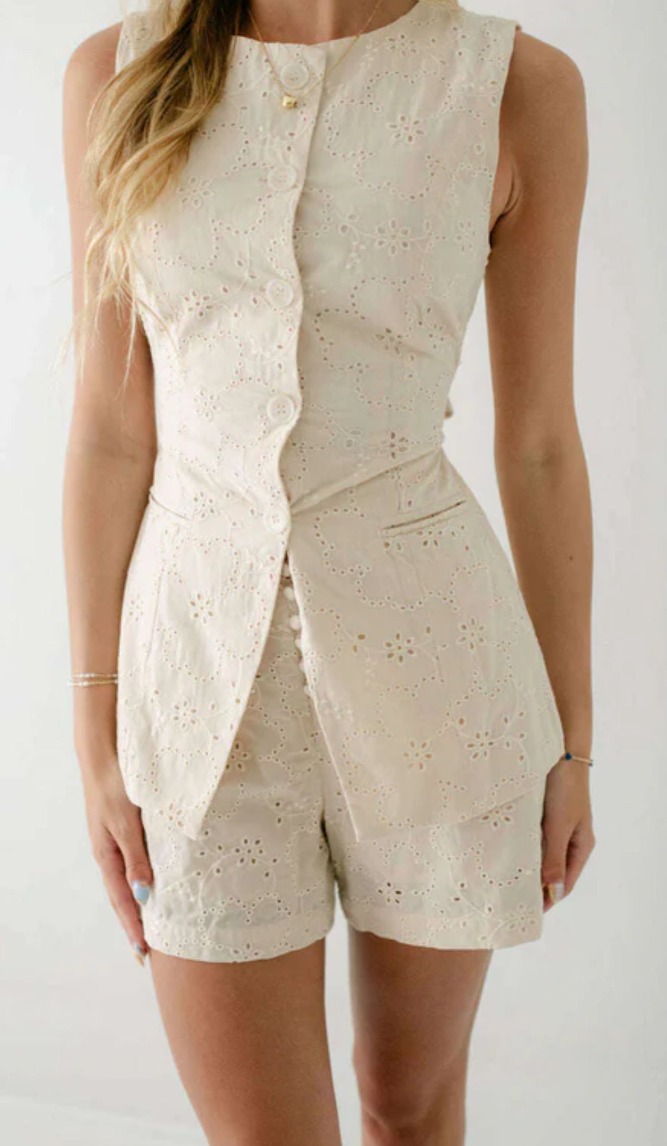 Eyelit Button Vest - Karlie