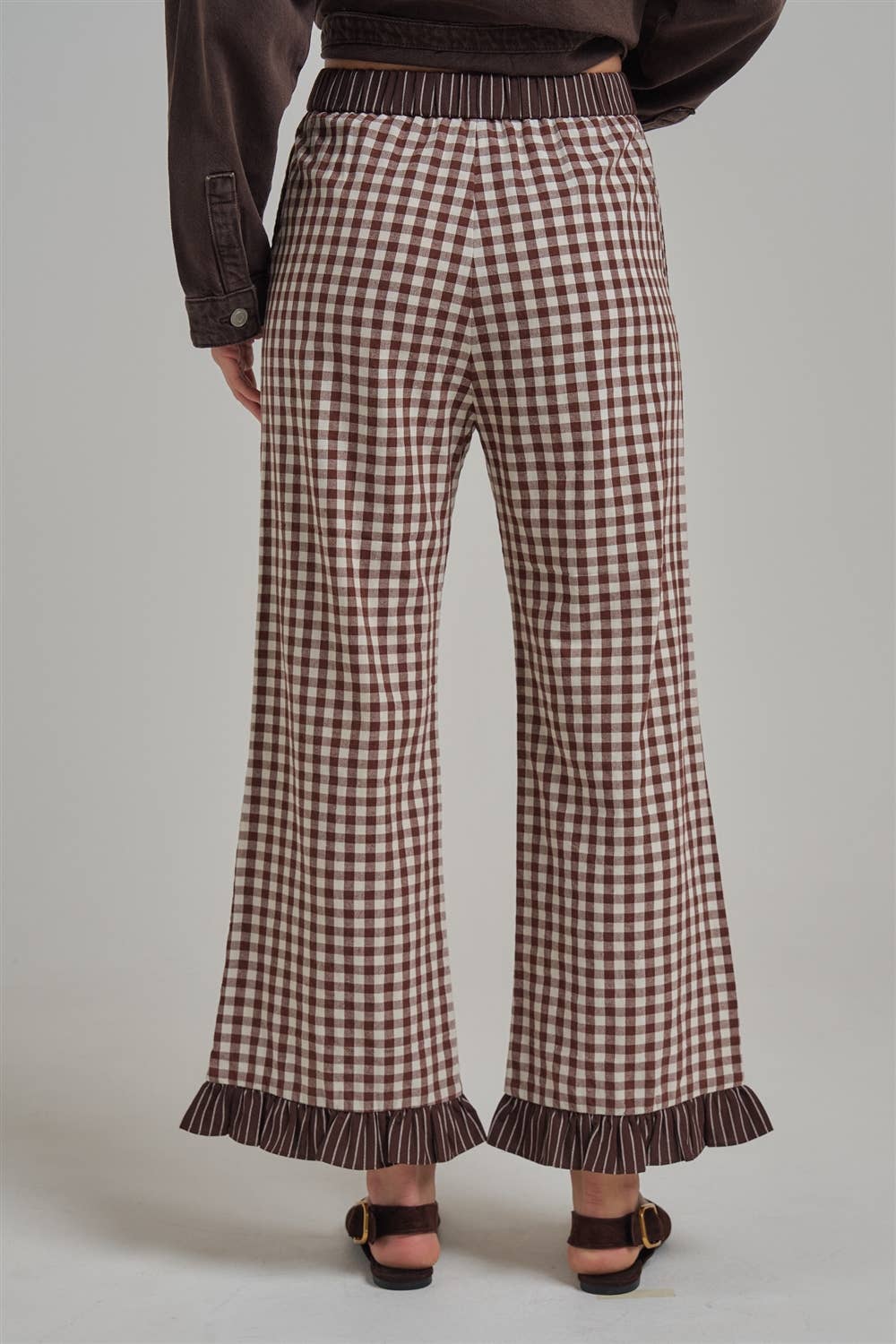 GINGHAM CHECK ELASTIC WAIST PANTS