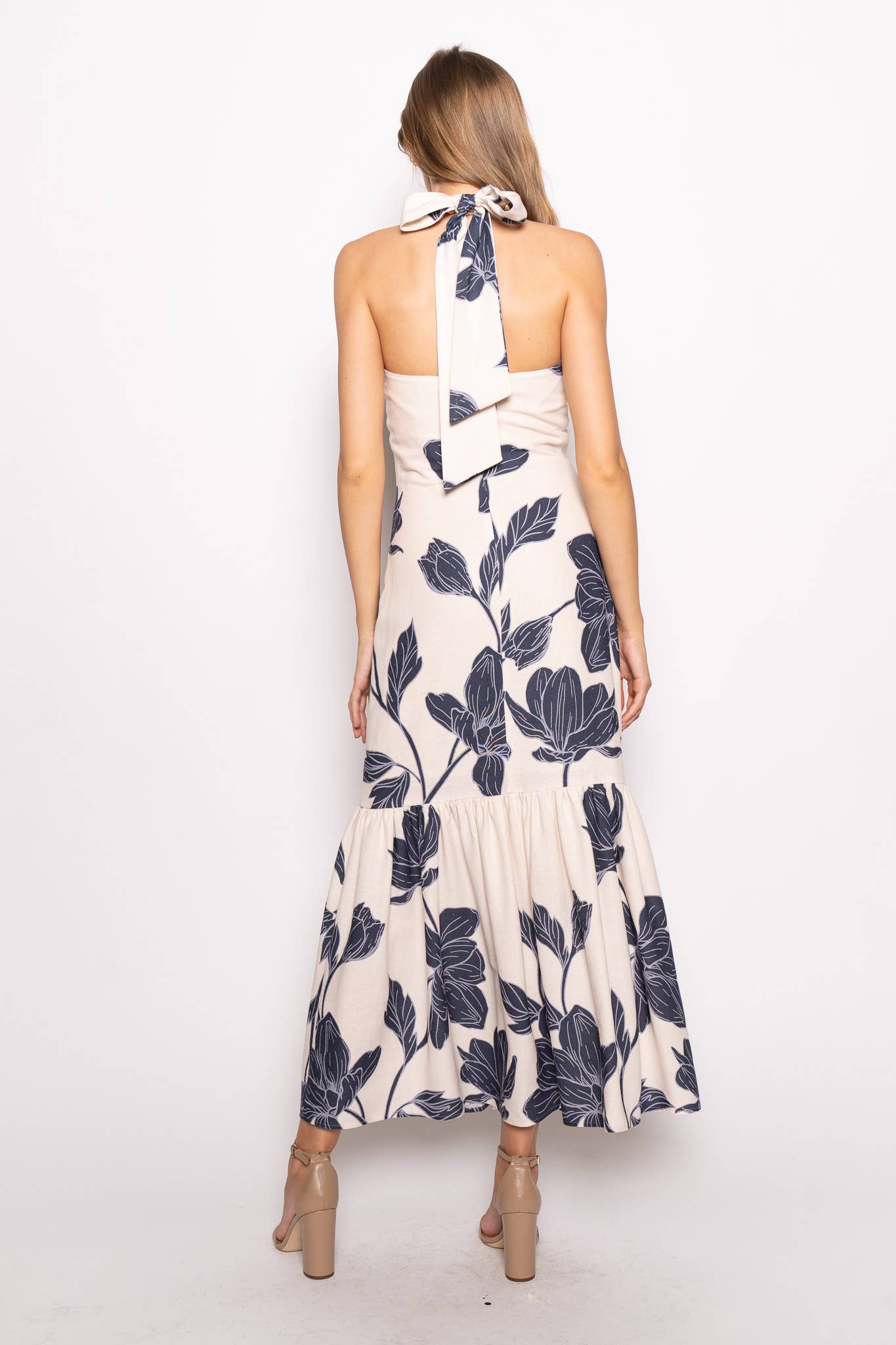 FLORAL BEAD HALTER MAXI DRESS