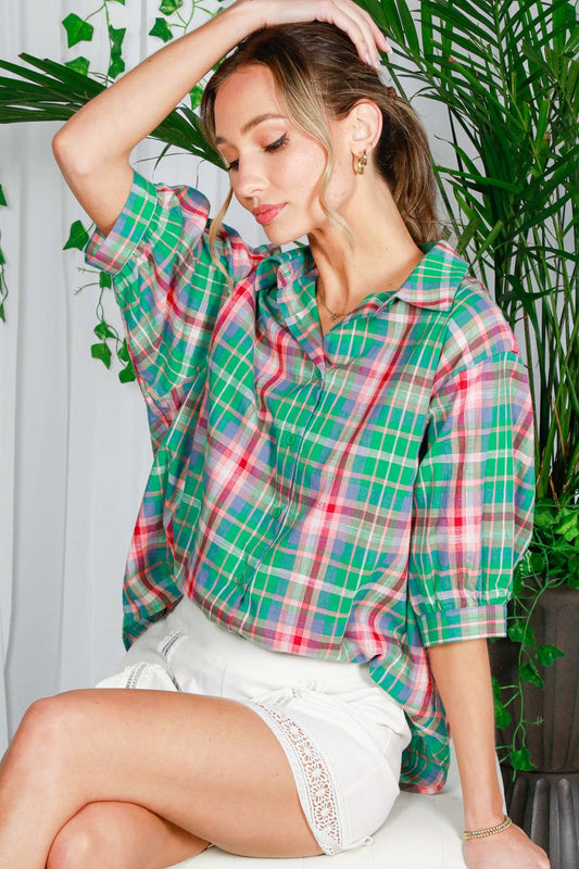 Plaid Print Cotton Collared Button Front Shirts