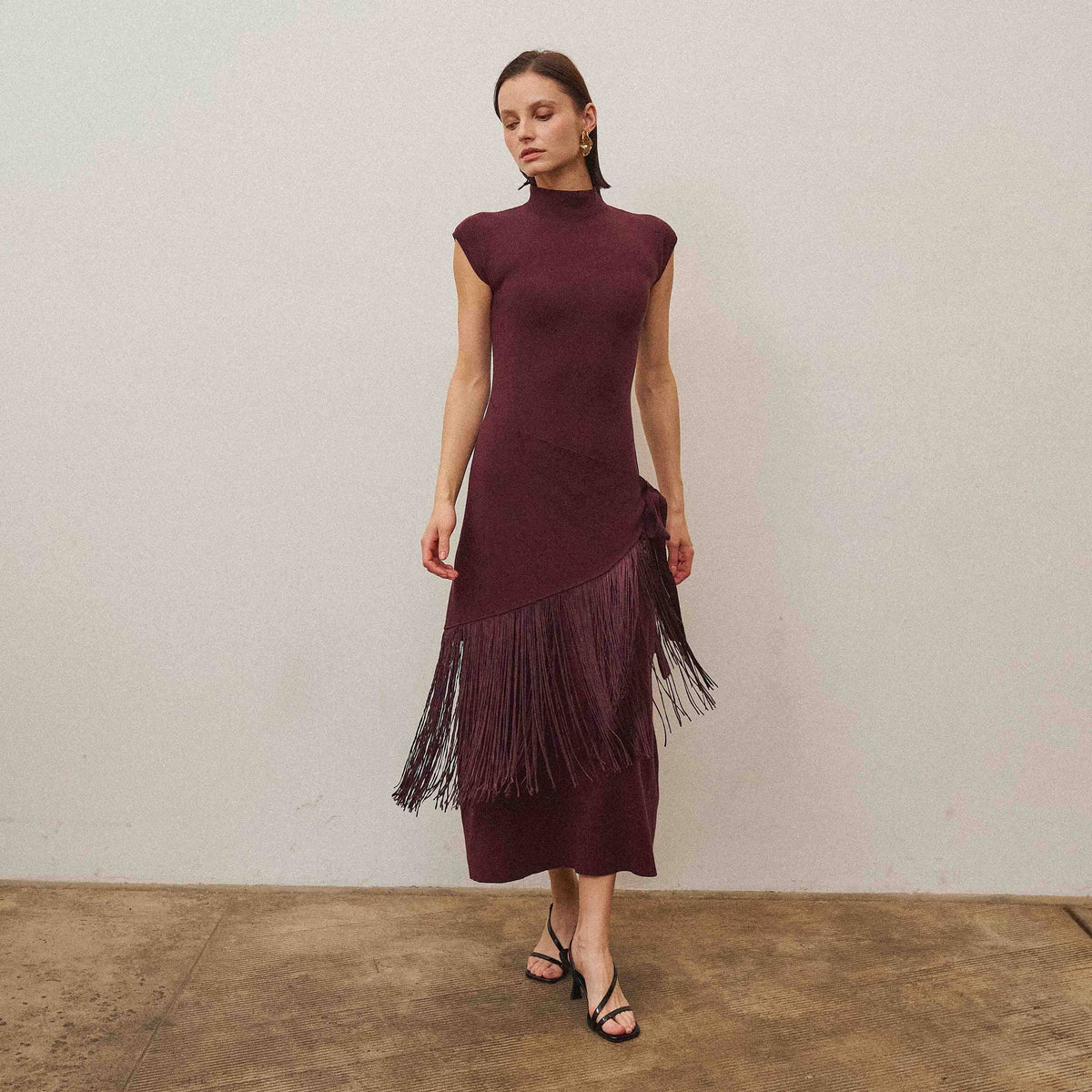 Fringe faux wrap dress