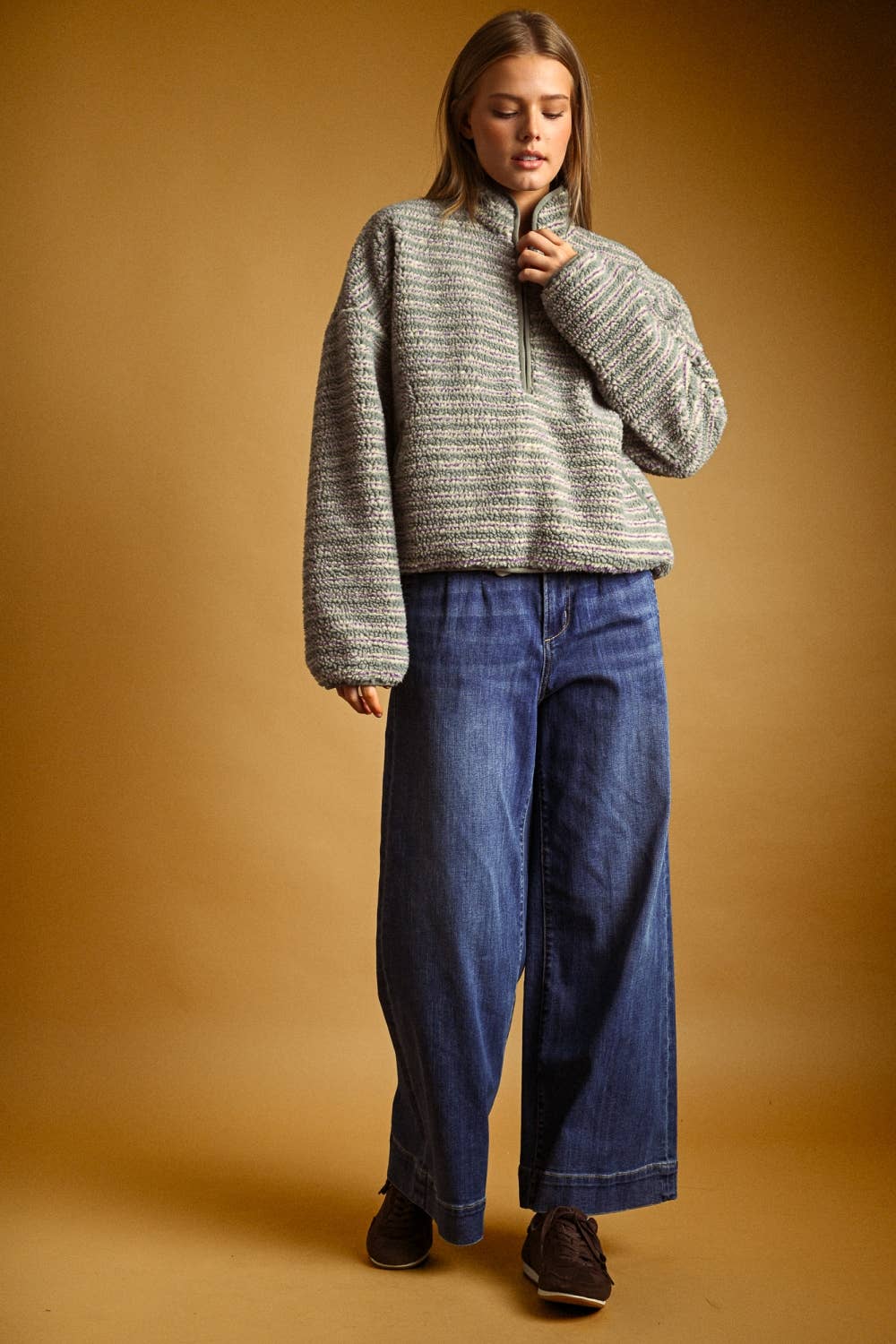 MULTI STRIPE SHERPA HALF ZIP PULLOVER