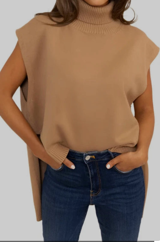 Turtleneck Sleeveless Hi Low Sweater by Karlie (multiple colors)