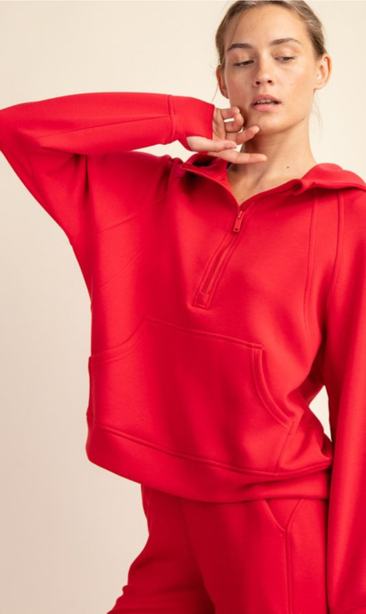 Red modal quarter zip