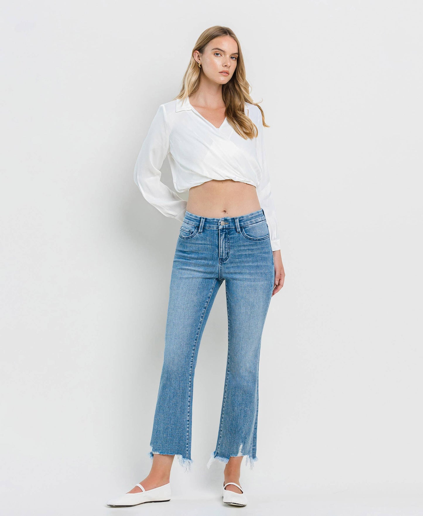 HIGH RISE SEAMLESS WAISTBAND KICK FLARE JEANS