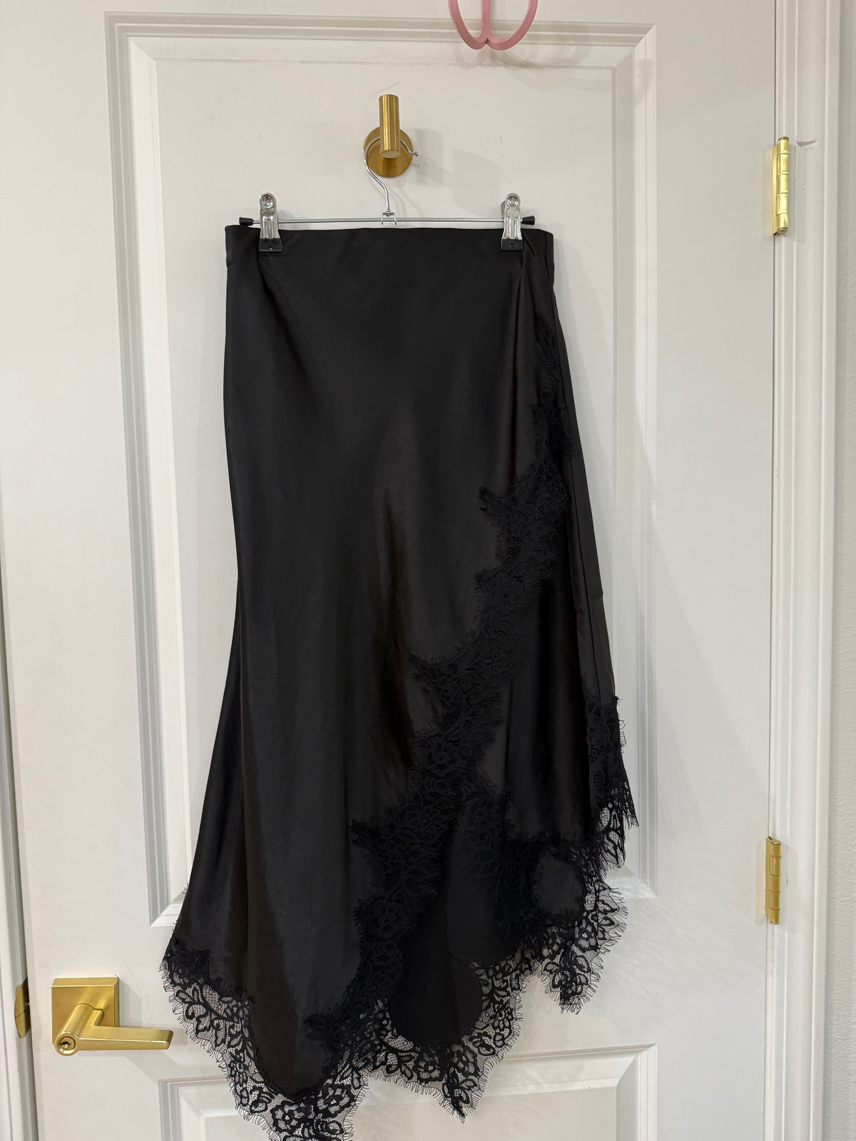 asymmetrical satin lace trim skirt (3 colors)