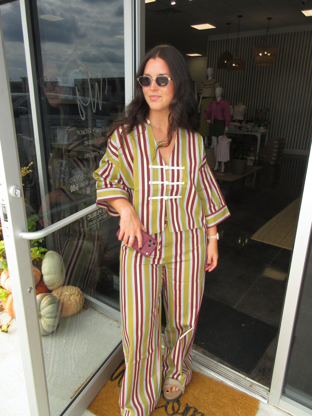 PINK/BURGUNDY STRIPE PANT SET