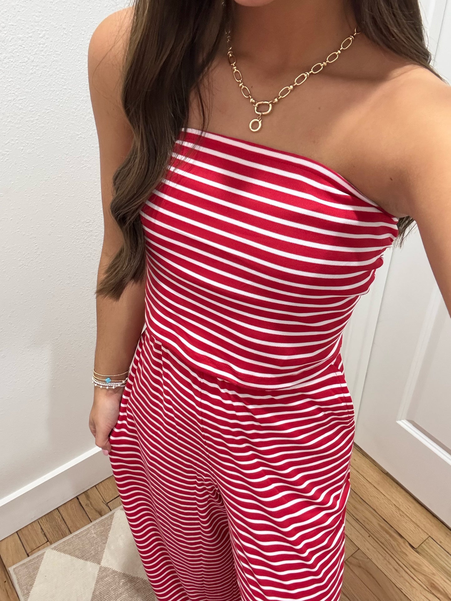 striped tube top pant set (2 colors)