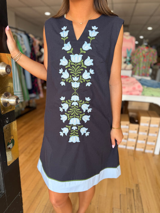 navy embroidered mini dress
