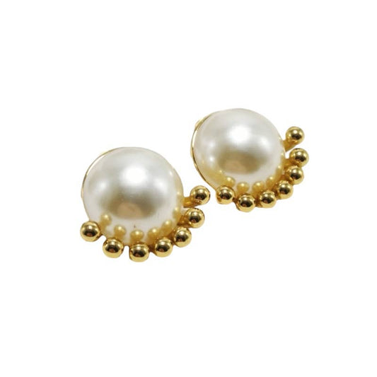 Gold Plated Pearl & Gold Stud Earrings
