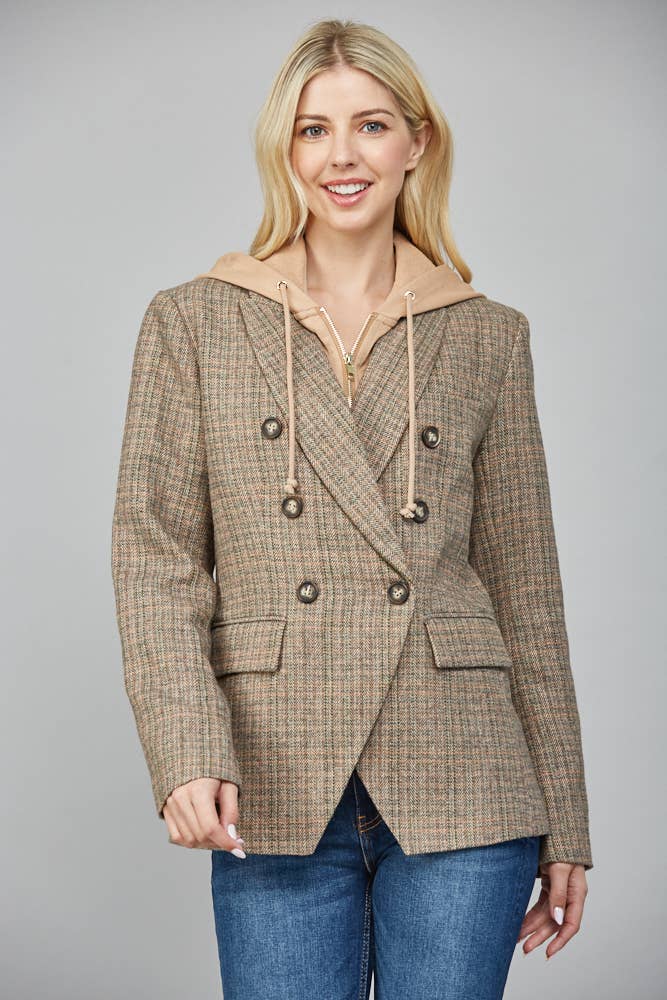 HOODED HERRINGBONE BLAZER