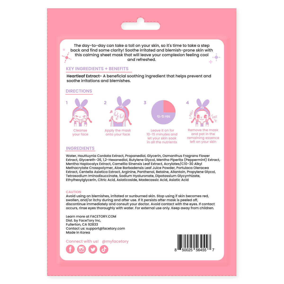 Sheet Face Mask - K-Beauty - Redness Calming - Oh My Heart