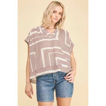 GEOMETRIC V-NECK BLOUSE TOP
