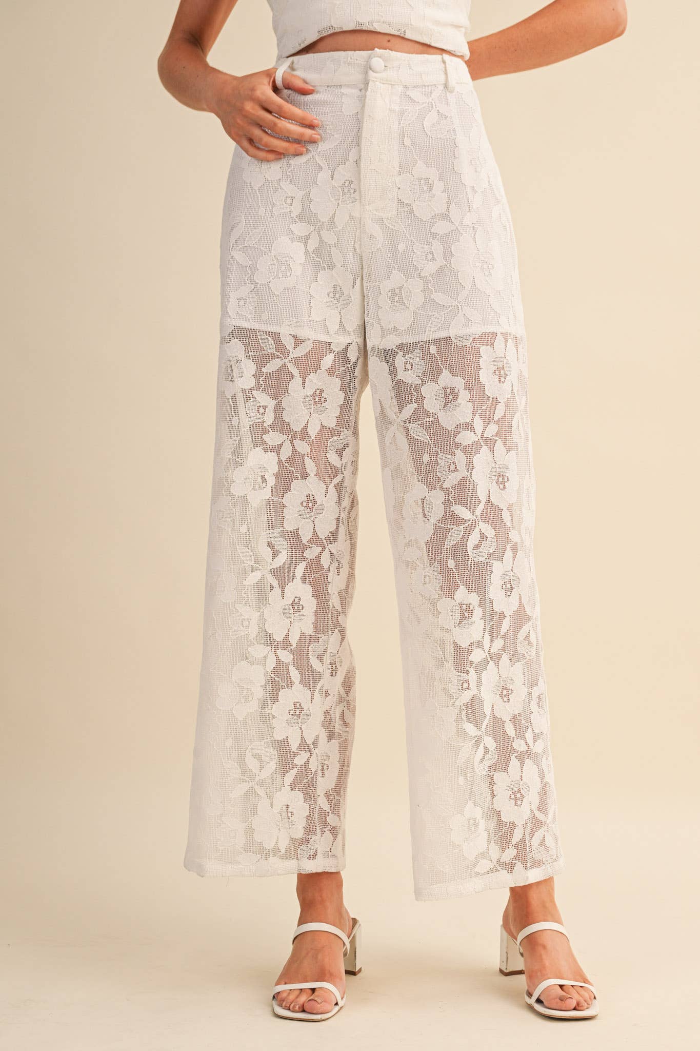 LACE SLEEVELESS TUNIC AND WIDE LEG PANTS SET