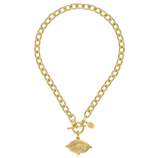 Razorback Intaglio on Gold Toggle Necklace  - Susan Shaw