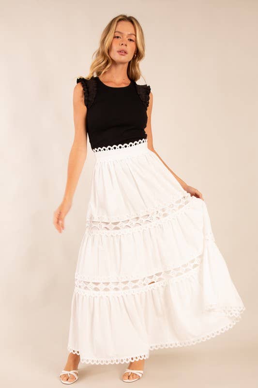 Tiered Maxi Skirt with Eyelet Detailing