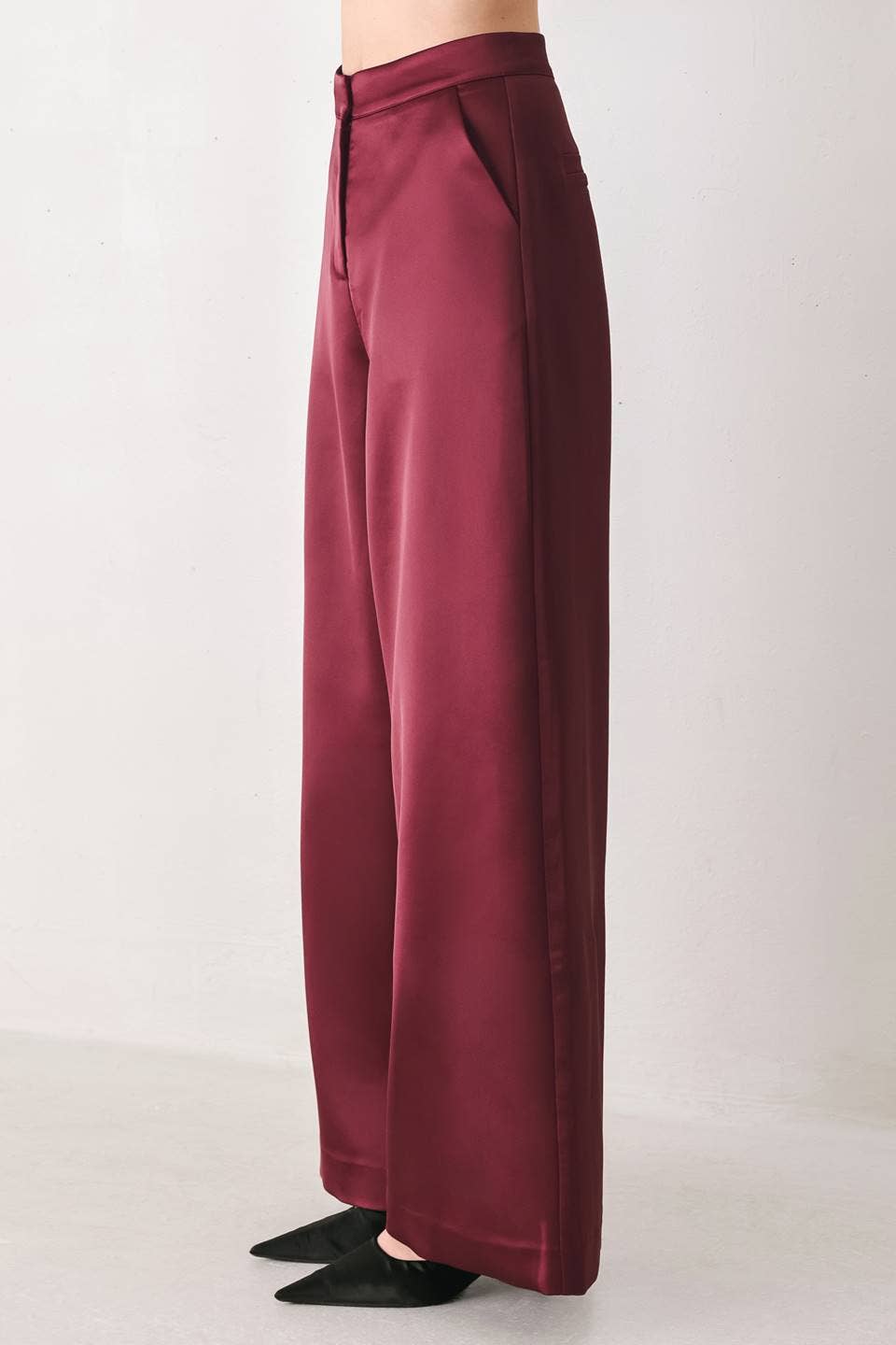 solid woven wide leg pant BURGUNDY