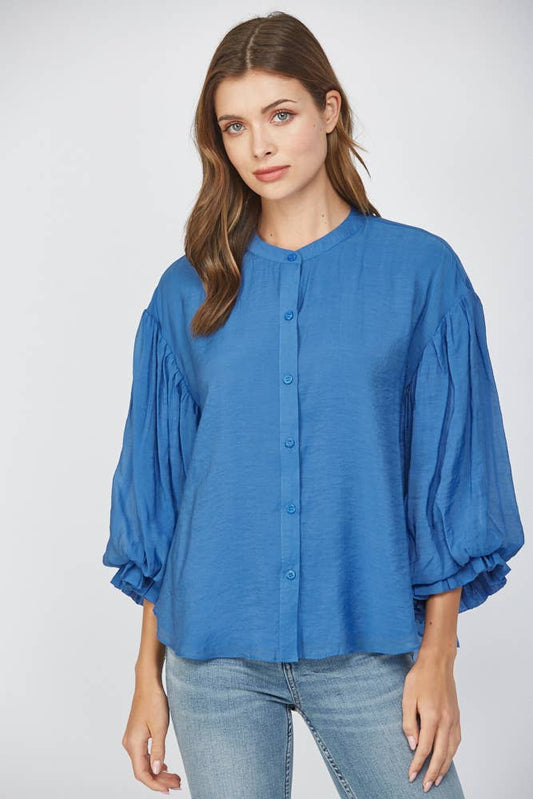 PUFF SLEEVE BUTTON DOWN SHIRT